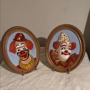Vintage 1977 3D Clown Portrait Wall Art Set of two.